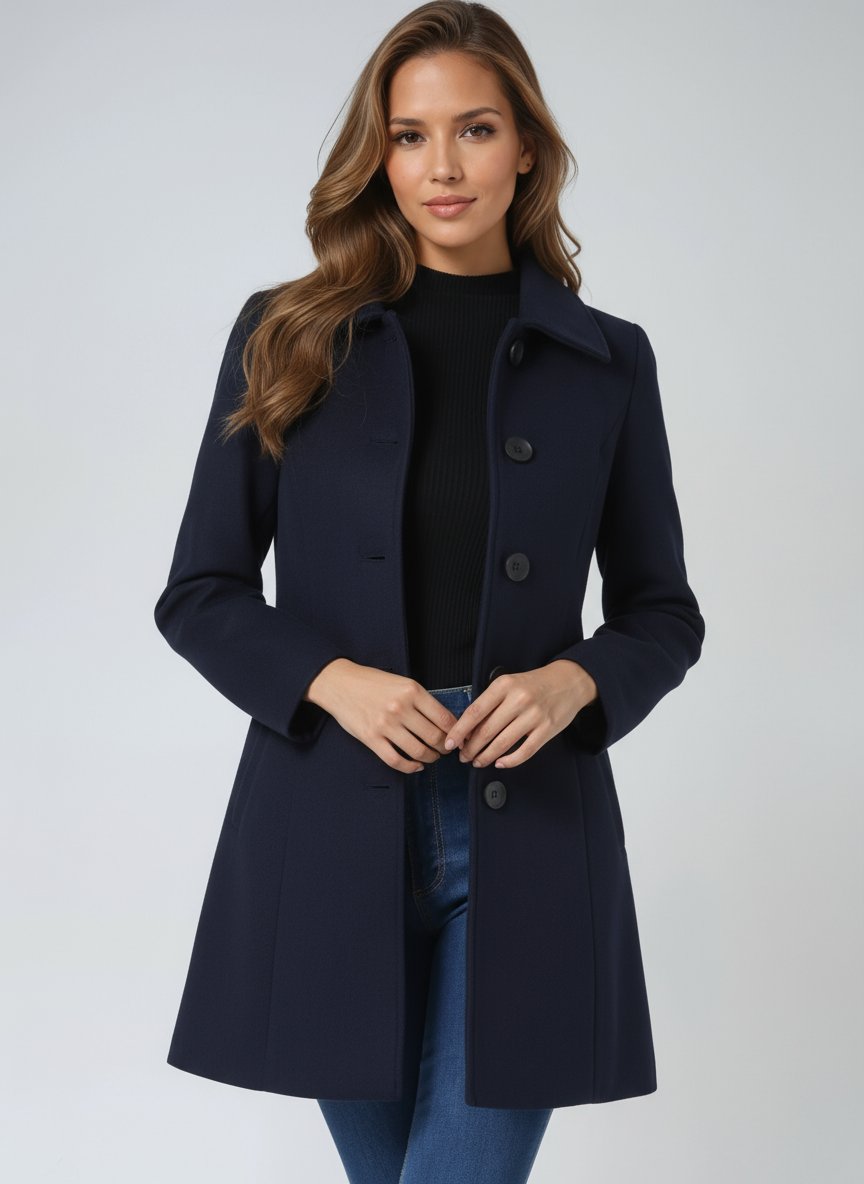 Women's Tailored Midi Overcoat – Single-Breasted Lapel Collar Winter Coat
