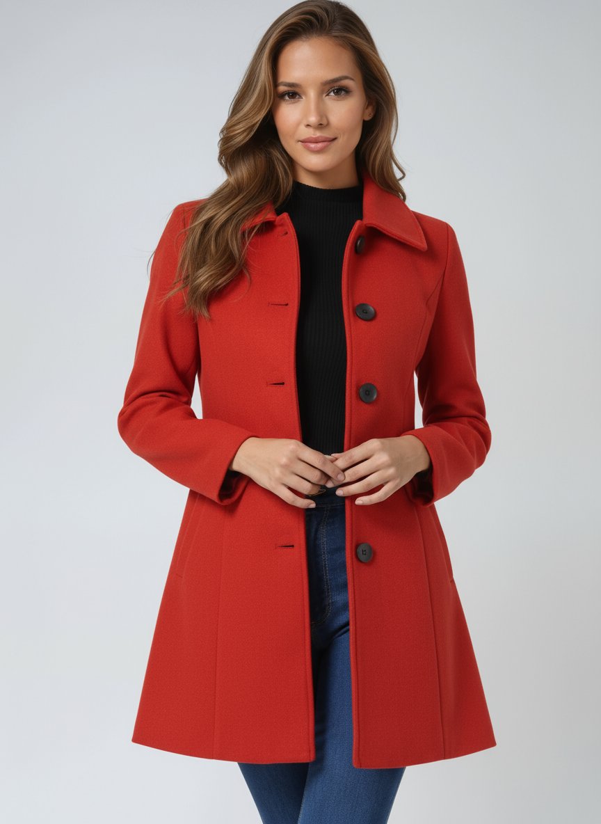 Women's Tailored Midi Overcoat – Single-Breasted Lapel Collar Winter Coat