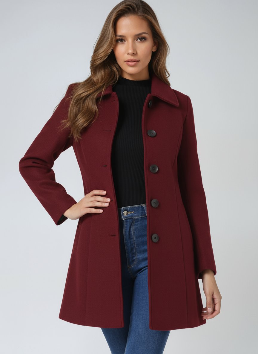 Women's Tailored Midi Overcoat – Single-Breasted Lapel Collar Winter Coat