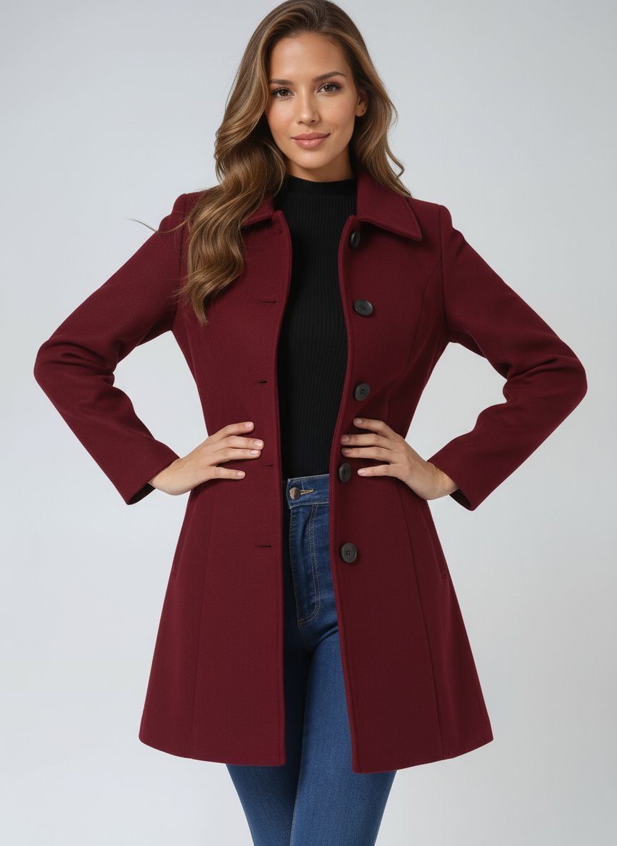 Women's Tailored Midi Overcoat – Single-Breasted Lapel Collar Winter Coat