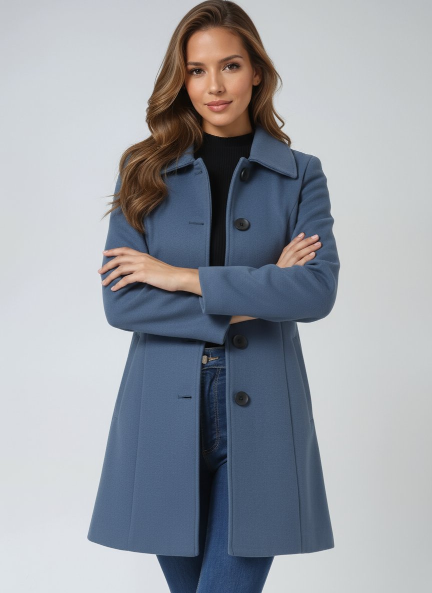 Women's Tailored Midi Overcoat – Single-Breasted Lapel Collar Winter Coat